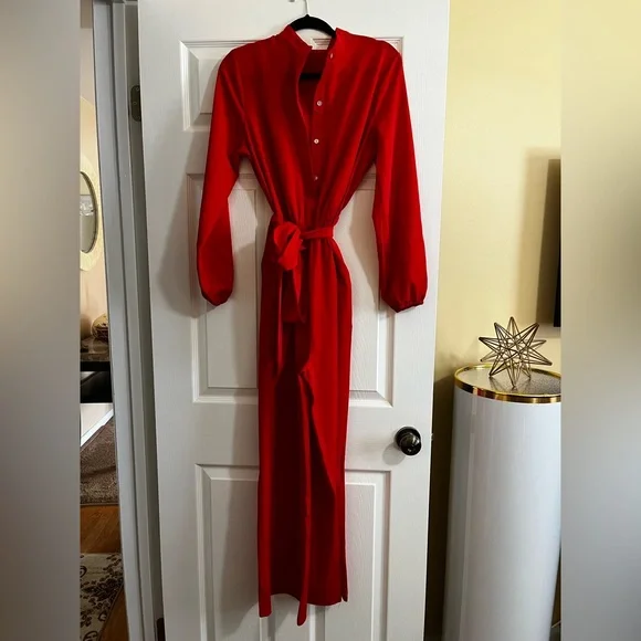 Elegant Red Button-Up Jumpsuit New w/o Tags - Picture 1 of 9